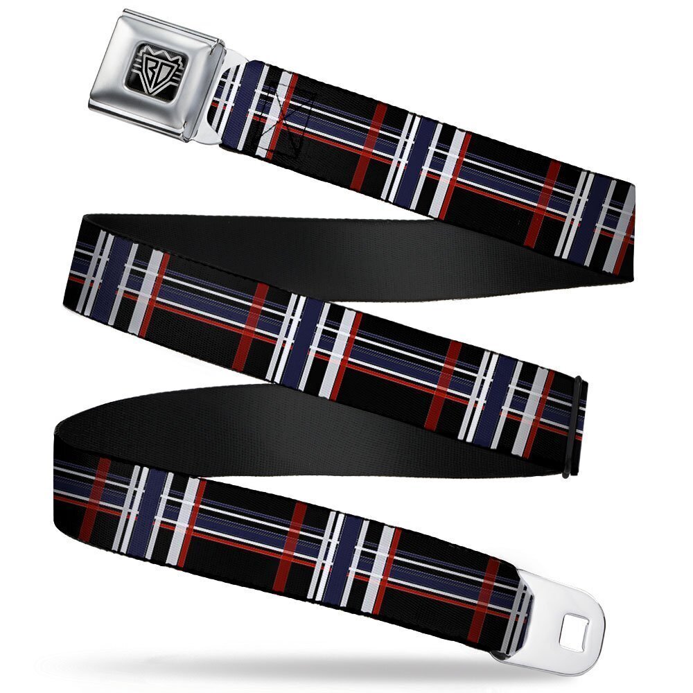 4195 Unisex-Adult's Seatbelt Belt Plaid XL, Black/red/White/Blue, 1.5""